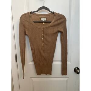 American Eagle Long Sleeve Henley Shirt S Tan Y2K Bella Swan Elena Gilbert Rory